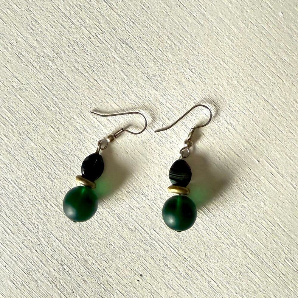 Green Beaded Dangly Earrings